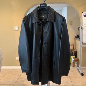 Eddie Bauer Black Leather Trench Coat
